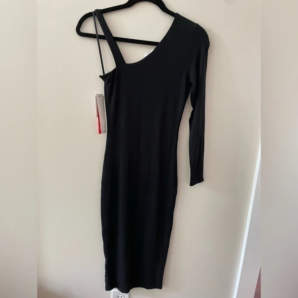 GOOD AMERICAN Day & Night Long Sleeve One Shoulder Bodycon Midi Dress Size 1 NWT - Picture 2 of 4